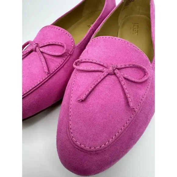 J Crew Ballet Flat Shoes Womens 9.5 Pink Bow Loafers Slip On Vegan Suede Preppy - Picture 4 of 13